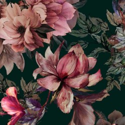 Szyfon ala jedwab kwiaty magnolii na zieleni