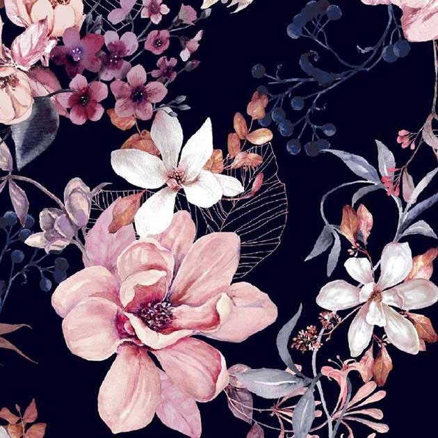 Szyfon ala jedwab magnolie na granatowym