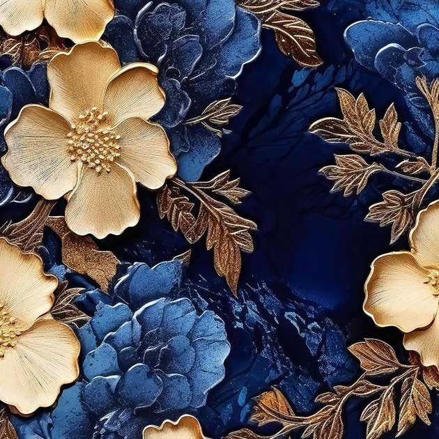 Satyna Armani coś jak jedwab szafirowe i złote kwiaty