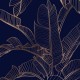 Tkanina Zasłonowa Satyna - liść bananowca na granatowym tle 190cm