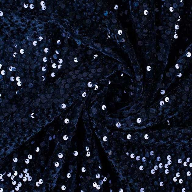 Welur z cekinami Cuba Granatowy